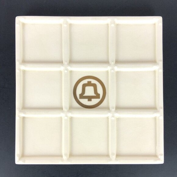 Bell Telephone Ceramic Trivet or Tic Tac Toe Board 1982 Beige Gold Logo Decor - Picture 1 of 5